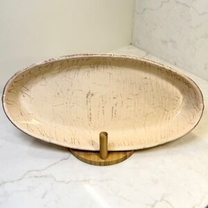 80s VTG Clementi‎ Italia 14.5x7 Cream Antiqued Oval Modern Italian Ceramic Dish
